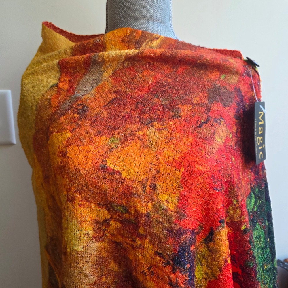 Magic Scarf Autumn Landscape Knit Button Poncho Wrap Shawl Art to Wear NWT - Picture 3 of 8